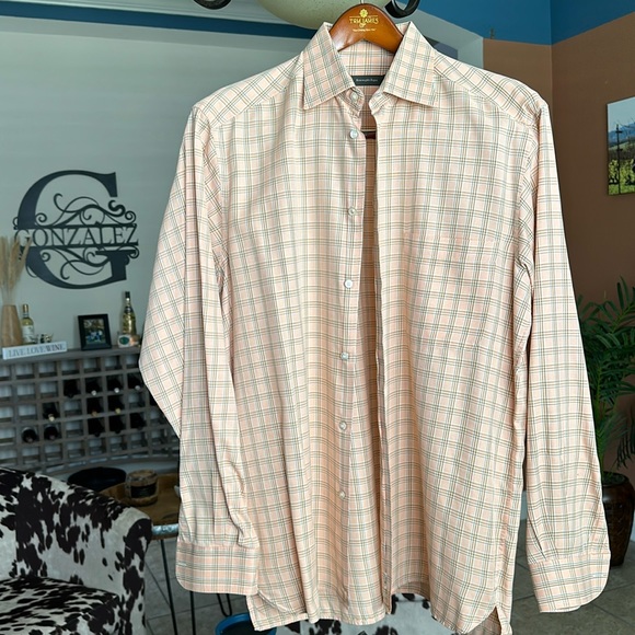 Ermenegildo Zegna Large Orange Windowpane Plaid Dress Shirt - Picture 7 of 16